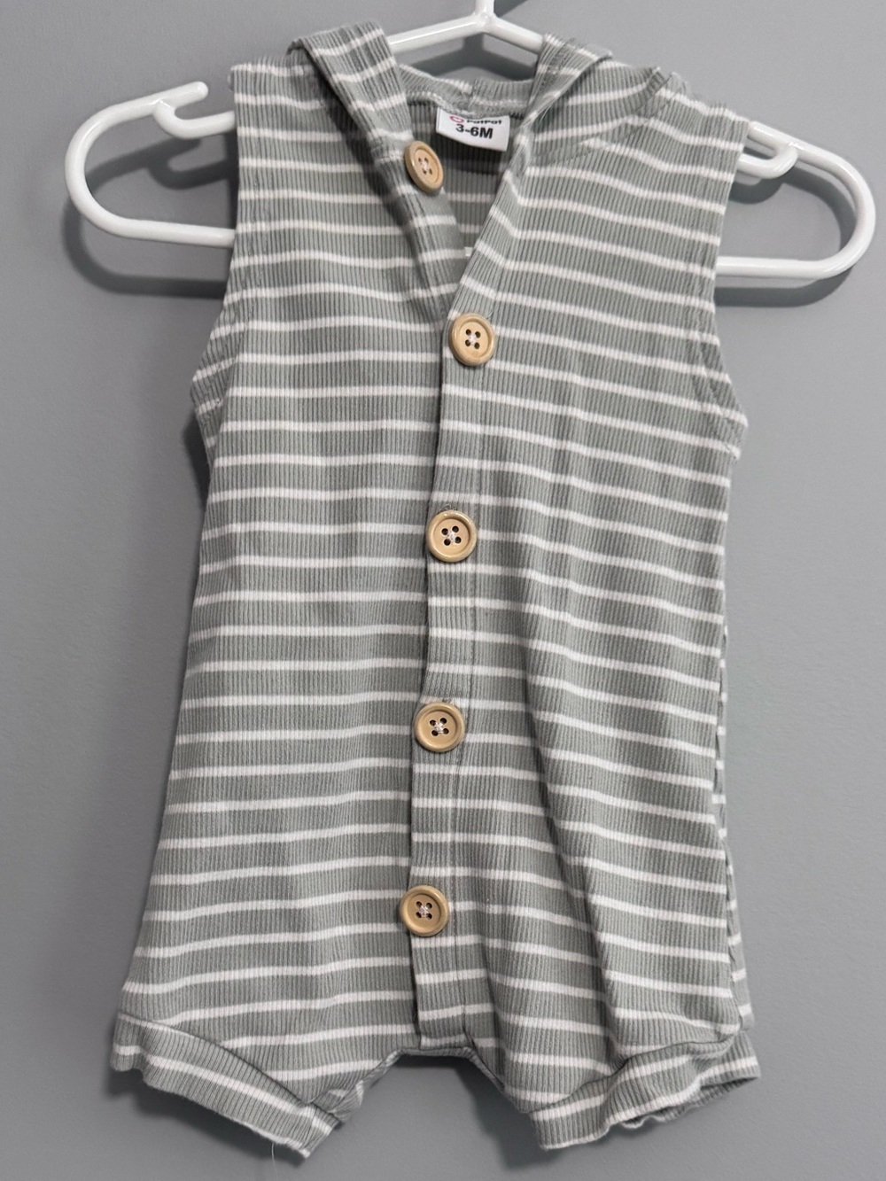 PatPat Sage and White Striped Hooded Baby Romper